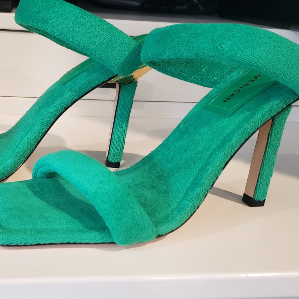 NWT:  Good American Terry Slip-On High Heels-Green, Size 10 - Picture 5 of 8